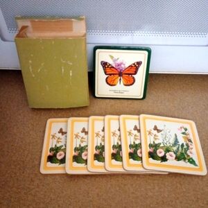 Vintage 7 Piece Butterfly Coaster Set